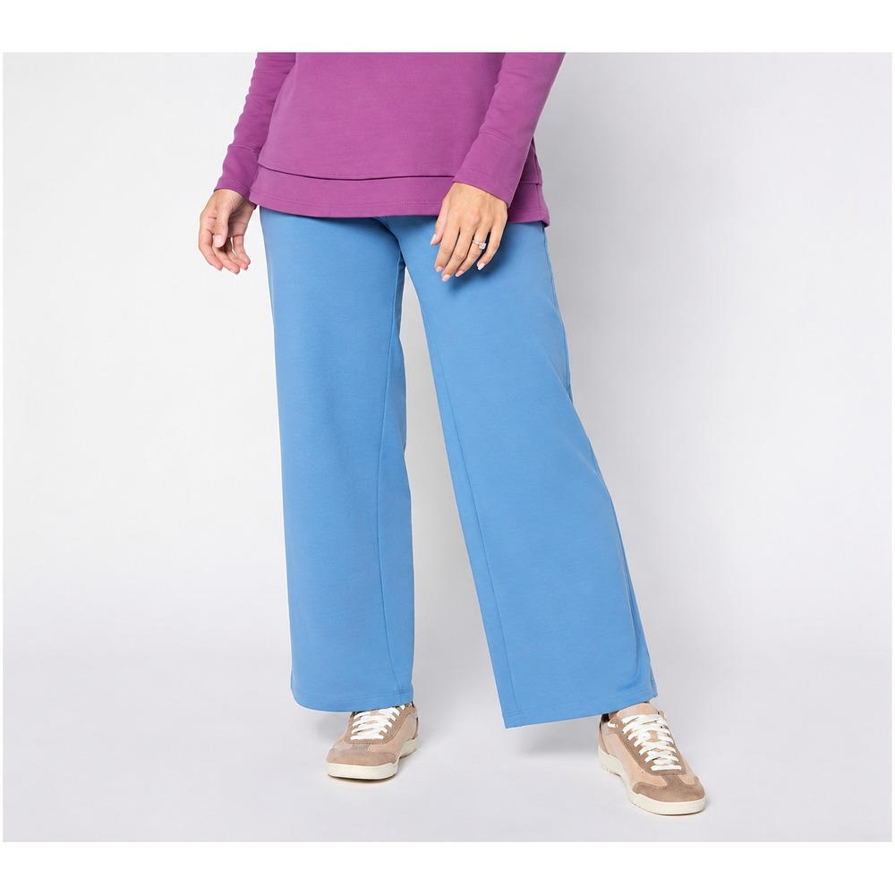 Denim & Co. Active Regular French Terry Wide Leg Pants Med Denim Blue ,Medium